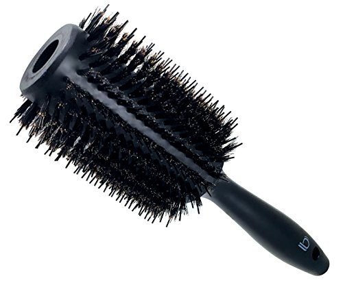 Double Bristle Wooden Round Brush by Better Beauty Products, 1.7 inch/44mm, All Hair Types, Natural Soft Boar and Nylon Bristles, Professional Salon Brush, Black Wood Finish
