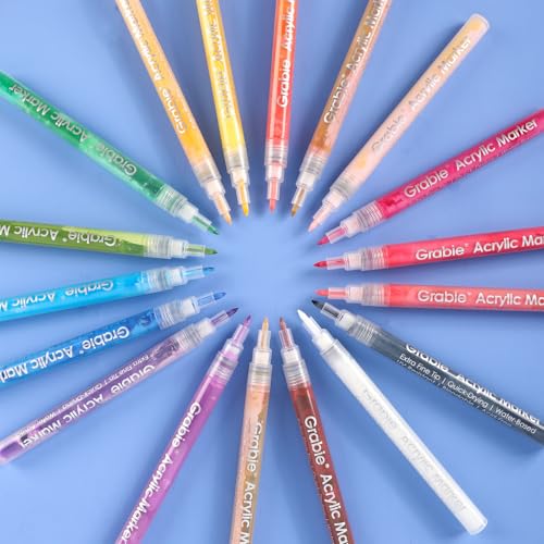 Image of Grabie Acrylic Paint Pens Markers, Pack of 18 Colors, 0.7 mm, Extra Fine Tip Drawing Markers, Premium Paint Pens for Painting on Various Surface, Art Supplies