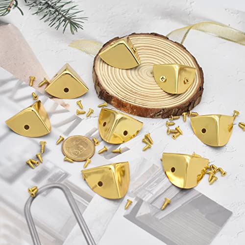 Image of Vintage Box Cabinet Corner Protection-Triangle Box Table Cabinet Corner with Screws Decorative Wood Box Edge Cover Safety Guard Furniture Corner Protector Bumpers (Gold-30mm-12pcs)