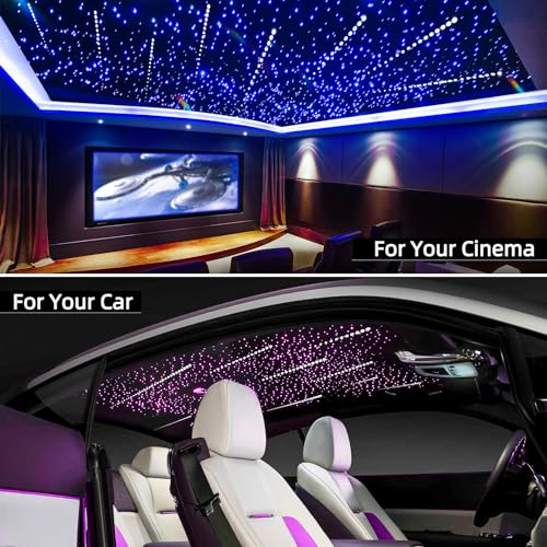 Image of 32W Meteor RGBW Twinkle LED Fiber Optic Lights, Bluetooth APP /Remote /Music Control Star Ceiling Light Kit+Adapter+Car Use Plug, Fiber Cable 1000pcs*0.03in*13.1ft with Shooting Stars Kit