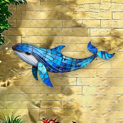 YBLCOZYC Blue Whale Metal Wall Art - 2D Flat Outdoor Decoration for Garden, Courtyard, Summer Party, Creative Ocean Themed Home Decor, Elegant and Cute Marine Animal Sculpture - 15.74INCH