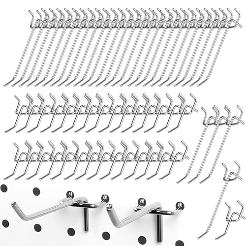 Aarcyye Lochwand Haken, 60 Stück Intervall von 3cm Lochwand Zubehör, Durchmesser 3mm Pegboard Hakens, Lochwandhaken Anhänge Haken, für Garage, Werkzeugschuppen, Werkstatt, Länge 5cm, 10cm