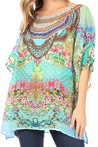 Sakkas 2009 - Ella Women's Casual Short Sleeve Boxy Trendy Print Boho Blouse Top Tunic - 463 - Os #TOP24