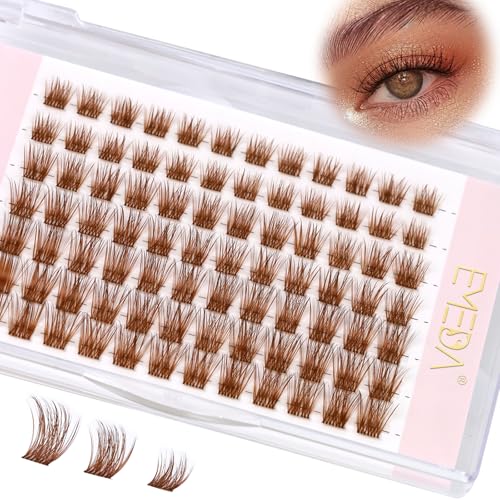 EMEDA Light Brown Individual Cluster Lashes D Curl Mix 8mm 10mm 12mm DIY Individual Eyelash Extensions Clear Band Natural Look Brown Lash Clusters Colored Cluster lashes (Light brown)