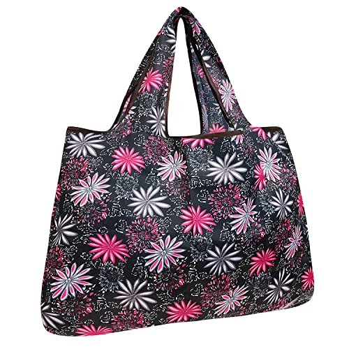 Bowbear Foldable Nylon Reusable Shopping Grocery Bag, Hot Pink Floral