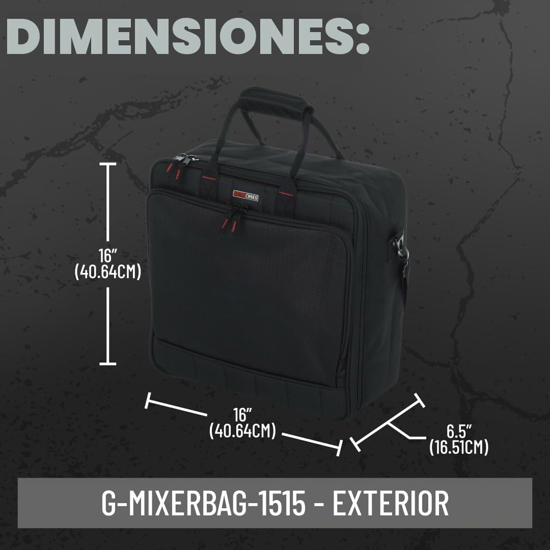 Gator Cases Bolsa Acolchada de Nylon para Mezclador/Equipo con Correa removible; 15.5" x 15" x 5.5" (G-MIXERBAG-1515)