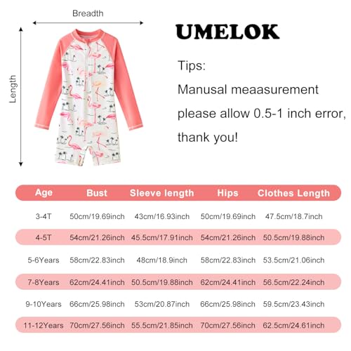 Image of UMELOK Girls Long Sleeve Rash Guard One Piece Swimsuits with UV Protection Sunsuit