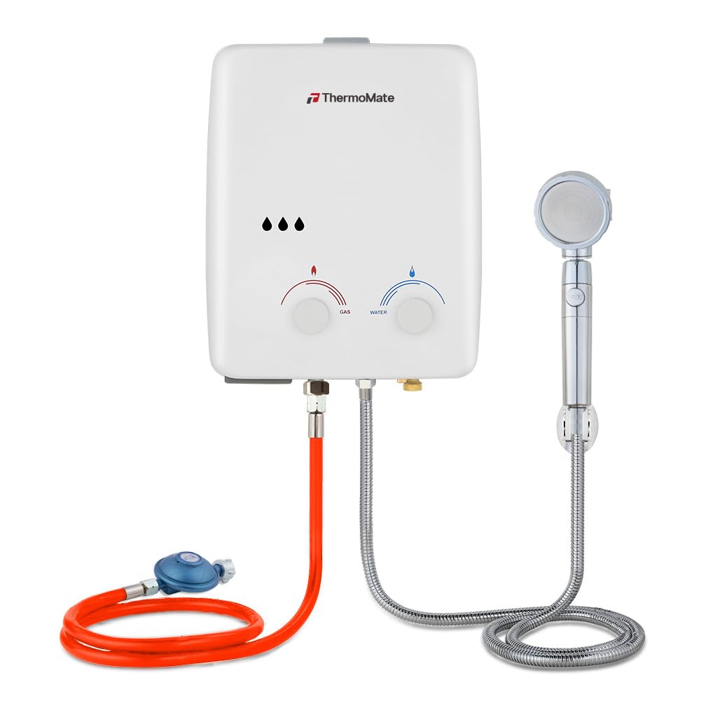 ThermoMate Chauffe-eau instantané à gaz sans réservoir, chauffe-eau portable instantané, 10 kW, 50 mbar, pour camping, bateau, camping-car