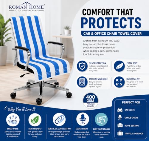 Image of ROMAN HOME Car & Office Chair Towel, 1, Blue Line | 2 Tie Knots, Super Soft, 400 GSM
