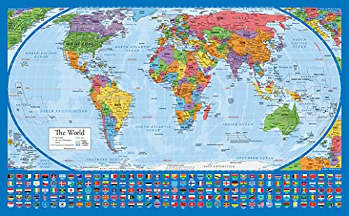 Equal Earth World Map Poster - map design shows continents at true relative size. (LAMINATED, 18” x 29”)
