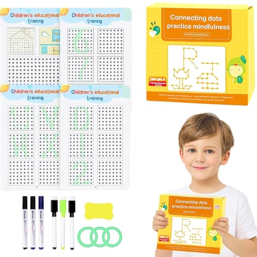 Image of RECLUSE Connecting Dots Mindfulness Learning Workbook for Kids Reusable Writing Practice Book Brain Development,Attention Building,Dot-Dot Activity Book with Pens & Ring Set Preschool Educational Toy