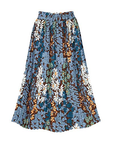 Skirts Womens Real Empire Polyester Skirt Printed Half Large Size Elastic Waist Skirt,Sky