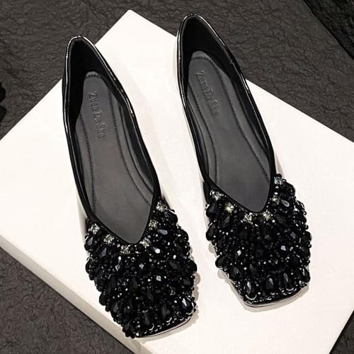SAILING LU Women's Square Toe Ballet Flats Rhinestones Dressy Comfortable Flat Shoes Wedding Elegant Slip-Ons Loafers4