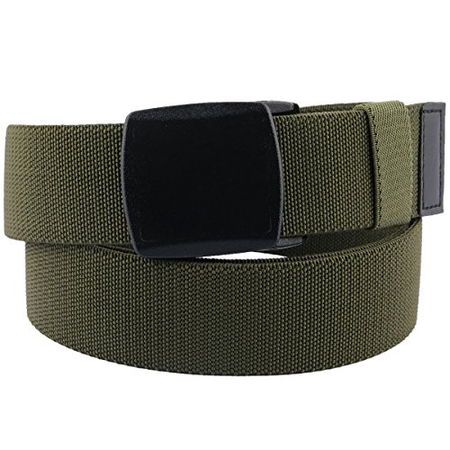 Sportmusies Elastic Belts for Men, Military Style Stretch Webbing Tactical Duty Belt (Army Green,Plastic Buckle)2