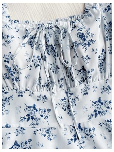 SweatyRocks Women's Floral Print Puff Short Sleeve Blouse Tie Front Ruffle Peplum Tops4