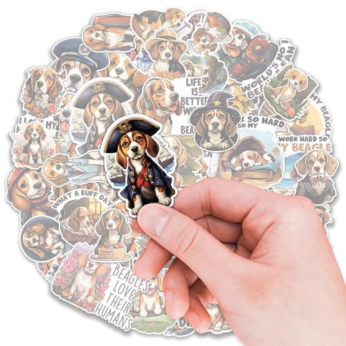 Image of Beagle Stickers 50 Pieces Vinyl Waterproof Decal for Laptop Water Bottle Phone Car Window Bike Motorcycle Stakeboard Scrapbook Beagles Sticker Gifts for Kid Teen Adult