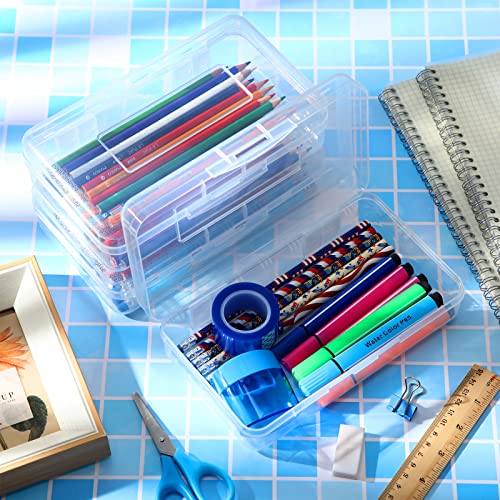 Image of Fainne 24 Pack Clear Plastic Pencil Box,Transparent | Stackable Organizer for School Supplies, Large Case for Crayons Markers, Snap-lid Keeps Stationery Secure, Bulk Set