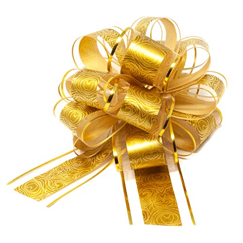 Oblique Unique® Geschenk Schleife mit Geschenkband Glänzend für Geschenke Tüten Zuckertüten zum Basteln Dekorieren Verzieren Weihnachten (Gold)
