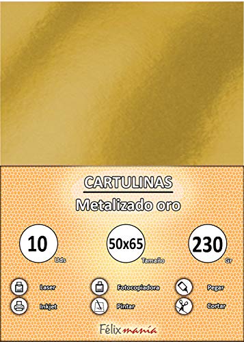 Pack 10 Cartulinas Tamaño 50x65 230g Metalizado oro