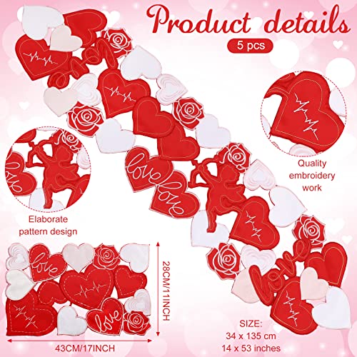 5 Pcs Embroidered Valentine's Day Table Runner Placemats Applique Love Heart Red Table Decorations Festival Table Mats For Romantic Home Wedding Anniversary Party (Heart, 11 X 17 Inch) #TOP1