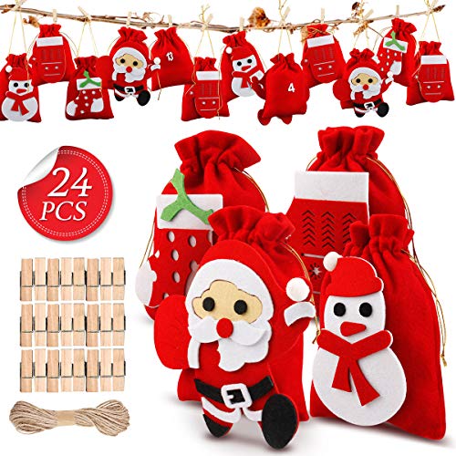 Mture 24 Adventskalender zum Befüllen, Weihnachten Geschenksäckchen mit 1-24 Adventszahlen, DIY Weihnachtskalender Bastelset, Adventskalender 2020, Basteln Füllung für Männer Kinder