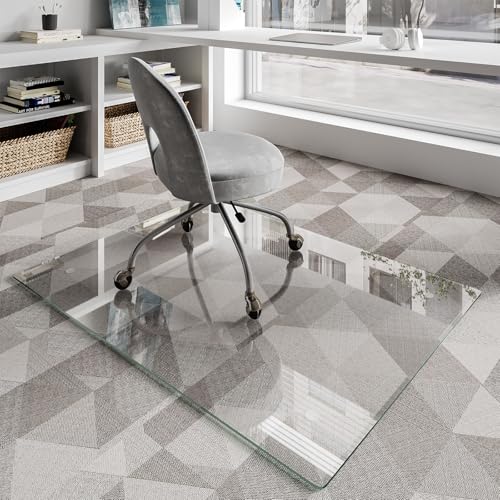 Koonmi Glass Chair Mat for Carpet, 36'x48' Tempered Glass Office Chair Mat, Glass Floor Mats with Rounded and Polished Edges, Desk Chair Mats with 4 Anti-Slip Pads for Hardwood Floor, Carpet