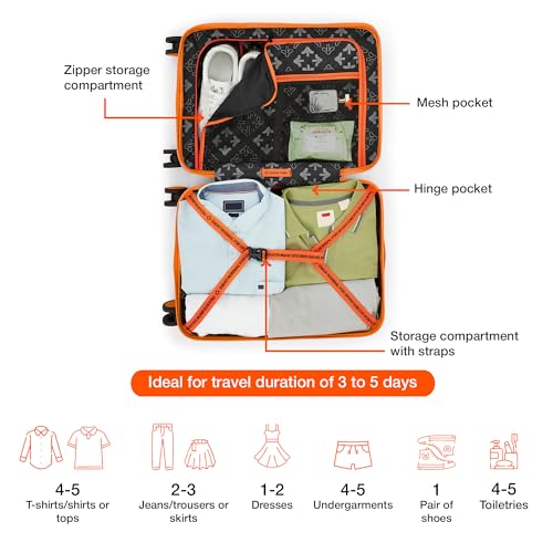 Image of Nasher Miles Paris Hardshell-Sided Polypropylene Cabin Luggage Orange 20 Inch |55Cm 8 Wheel Inline Trolley Bag, Small