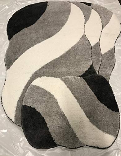 EMMAHOME ROMANY GYPSY DELUXE MICROFIBER WASHABLE MATS 4pcs SET, 25mm THICKNESS, BLACK/FUME/GREY/WHITE