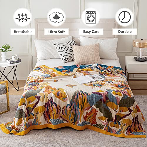 Boho Throw Blanket 100% Cotton Ultra Soft Bed Throw Large Summer Blanket Floral Bird and Butterfly Farmhouse Decor Bed Blankets,60"×80" All Season Blankets for Sofa Couch Chair - Image 4