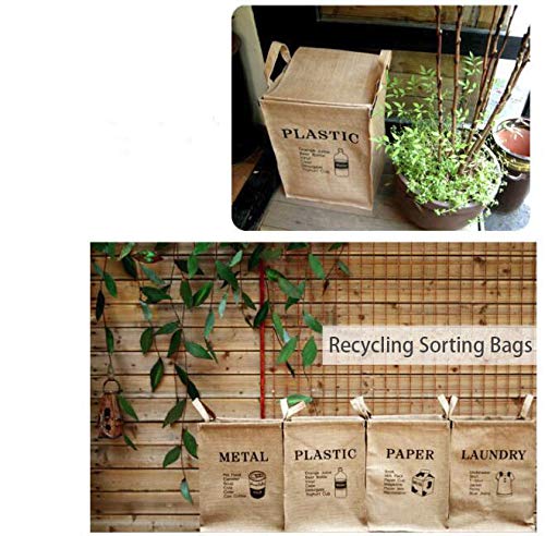 KiaoTime Jute Weave Recycling Bag Waste Bin Bags Basket for Home Kitchen Office - Natural Style Recycle Garbage Trash Sorting Bins Organizer Baskets Recycling Container