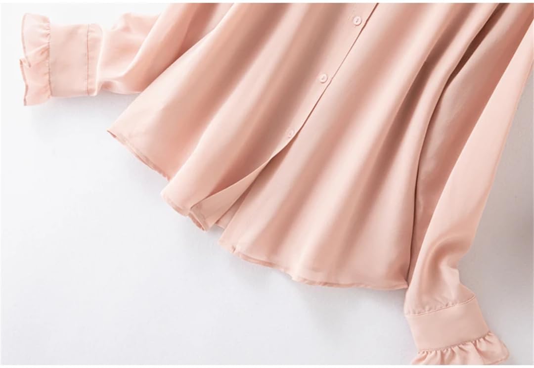 Camisa lisa de manga larga con cuello alto para mujer