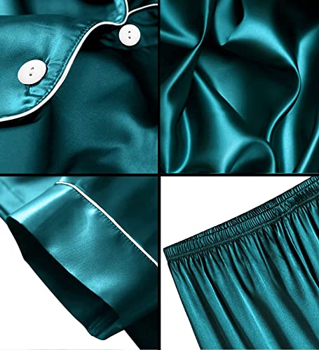 Image of SWOMOG Satin Matching Pajamas Sets Couple Silk Button Down Nightwear Women & Men Short Sleeve Sleepwear 2 Pieces Loungewear