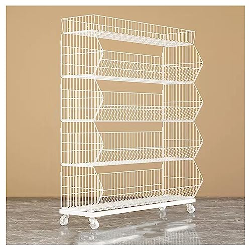 Estante de almacenamiento de alambre apilable de 4/5 niveles para frutas y verduras – Organizador de cocina multiusos, perfecto para cebollas, patatas y aperitivos, blanco, 90 x 45 x 140 cm