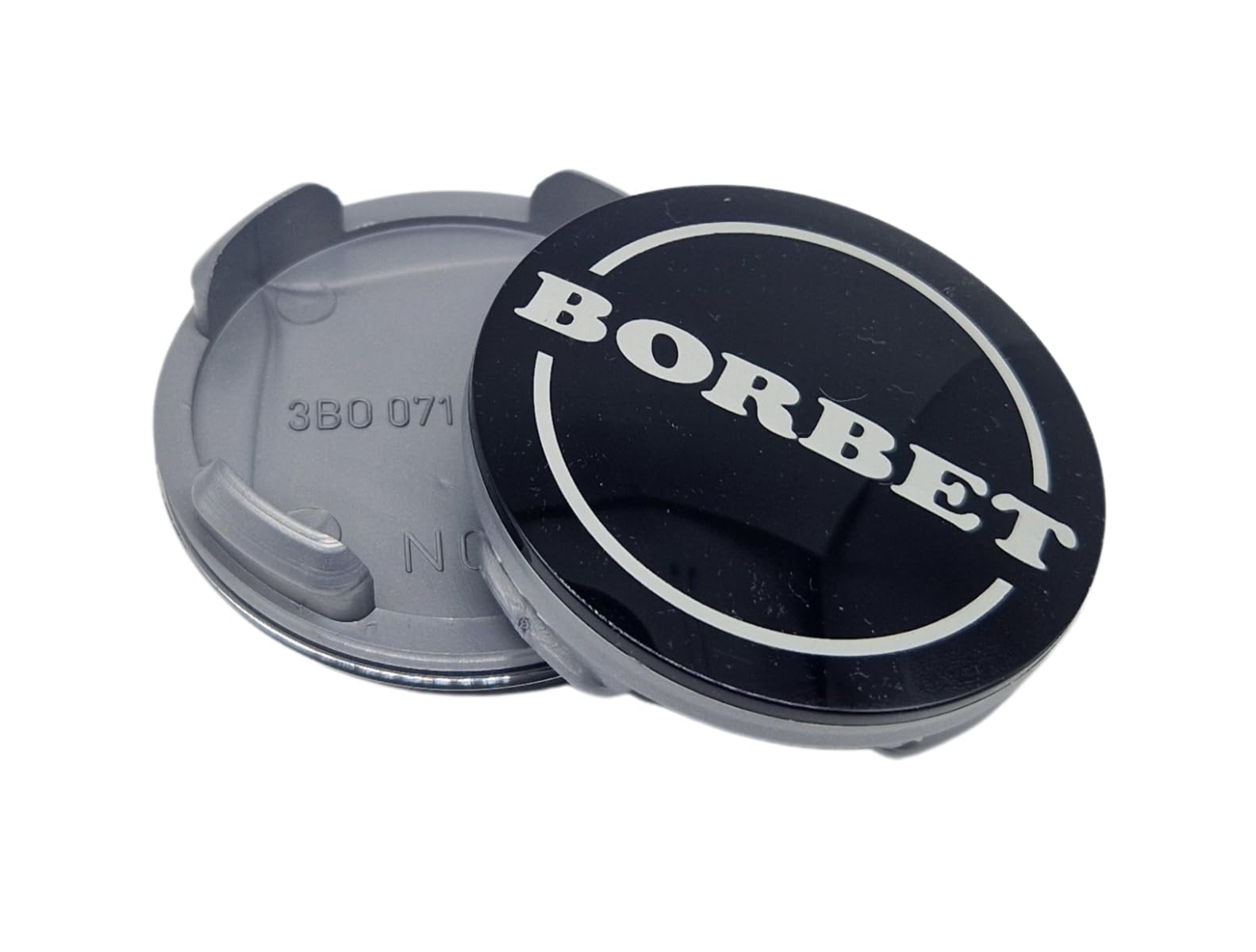 4 x oryginalne dekielki Borbet do felg, czarna, błyszcząca, srebrna, 60 mm, N06, do CWD CWG 3B0071213666