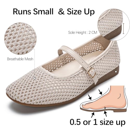 Image of Buyrew Women's Mary Jane Flats Breathable Mesh Square Toe Ballet Flats with Arch Support Washable Non Slip Casual Dress Shoes for Work Office