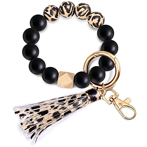 UpUDo Keychain Bracelet Wristlet, Silicone Beaded Key Ring Bracelet, Elastic Keyring Bangle for Womens