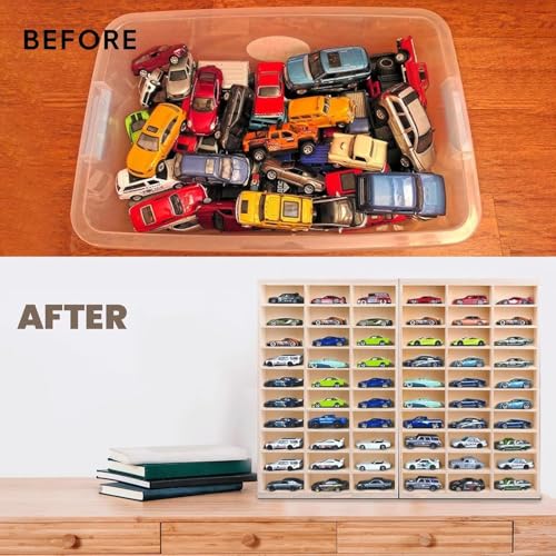 Image of 60 compartement Wooden Display for Cars - Diecast Toy Car Stand, Display Rack for Kids Toys, Living Room, Balcony, Office Decor - (Without Toys) - Wooden Display for Diecast Cars (60 Compartment)