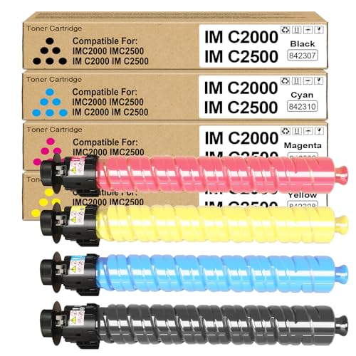 SRITE IM C2000 IM C2500 Toner Cartridge High Yield 842307 842308 842309 842310 Replacement for Ricoh Lanier Savin IMC2000 IMC2500 Printer Ink (4-Pack, Black Cyan Magenta Yellow)