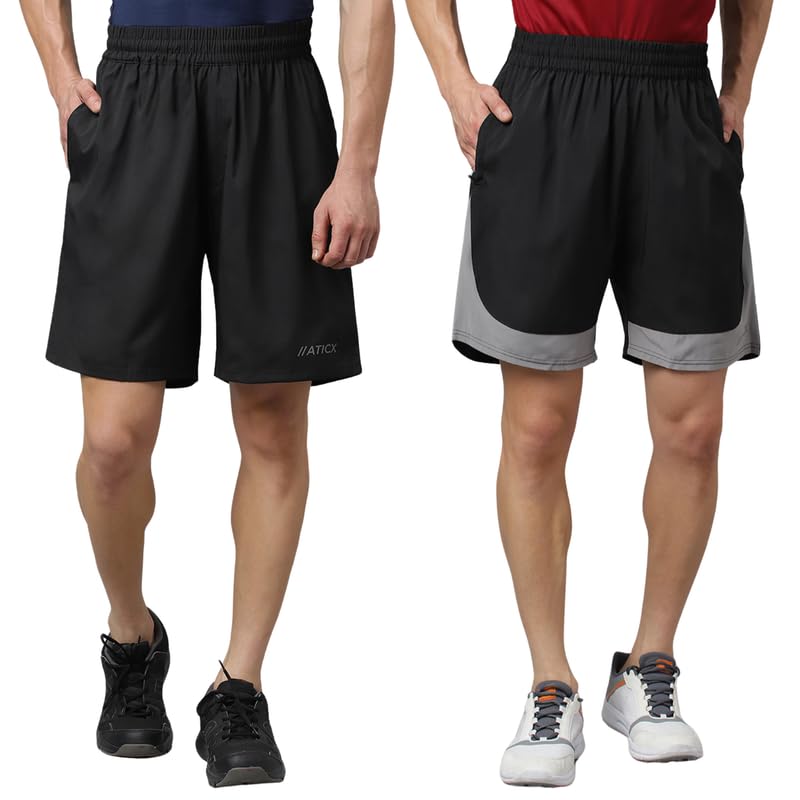 Image of ATICX Polyester Shorts for Men - Quick Dry Lightweight with Zipper Pockets - Gym, Running, Jogging, Training Half Pants for Basketball, Swimming, Badminton, Cycling, Football, Outdoor & Home Wear