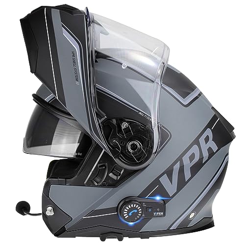 ViPER RSV191 Flip up Motorcycle Helmet with Blinc Bluetooth - Modular Double Visor Motorbike Helmets - Microphone Dual Speaker for Hands & Noise Free Automatic Answering ECE/ACU Gold Approved (Raze Gr
