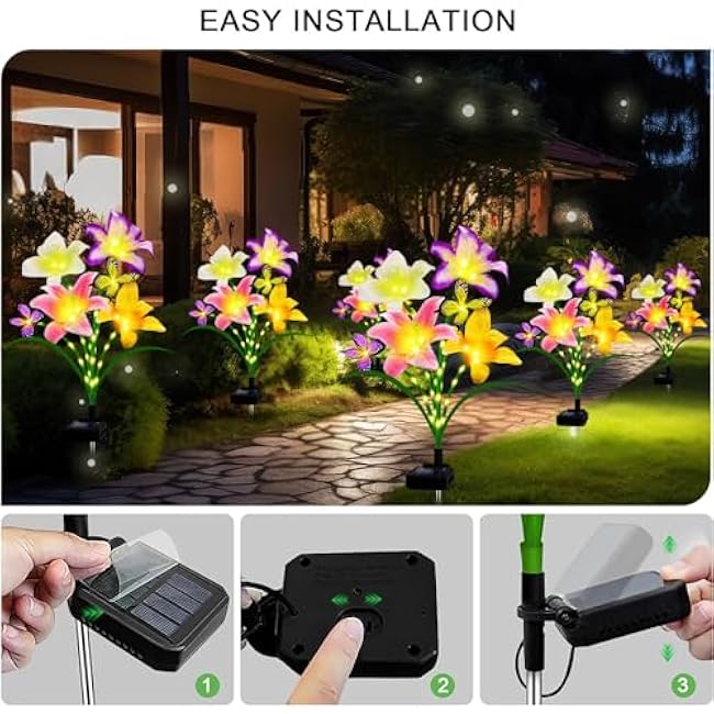 Solar Garden Lights Solar Lilies Flower Lights Copper Wire Silk Artificial Flowers