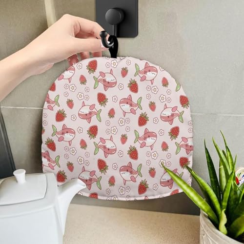 Image of Large Tea Cozy for Teapot Pink Shark Print Extra Thick Tea Pot Cover Home Kitchen Decoration Insulated Teapot Cozy Dust Kitchen Accessories for Home Daily