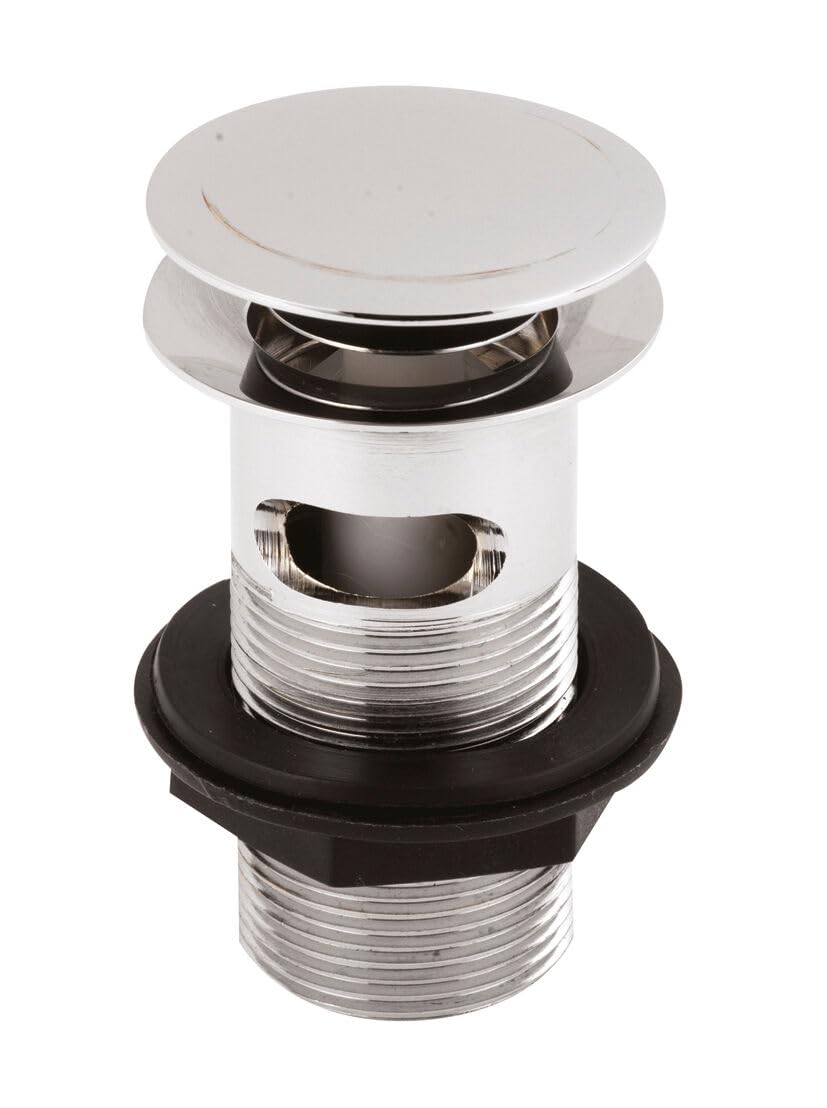 Balterley Silver Basin Waste, Push Button Basin Waste, Round Click Clack Wastes For Bathroom Basins, Slotted Sprung Bathroom Sink Wastes, Slotted For Overflow - 61 X 97 X 61Mm (Chrome)