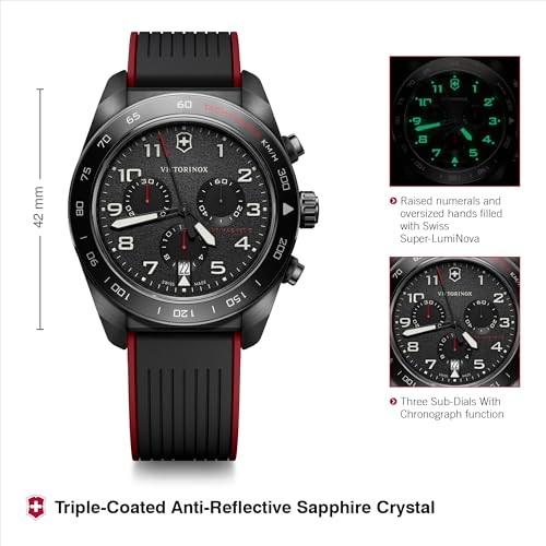 Image of Victorinox Swiss Army Chronograph Black Dial Black and Red Rubber Strap Watch 42mm - 242051