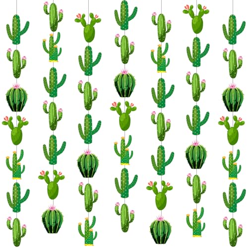 Image of Spakon 8 Pcs Cactus Garlands Decoration Fiesta Party Banner Mexican Taco Green Hanging Paper Garlands Tropical Plant Cutouts for Birthday Baby Shower Luau Hawaiian Carnivals Festivals Party Decor