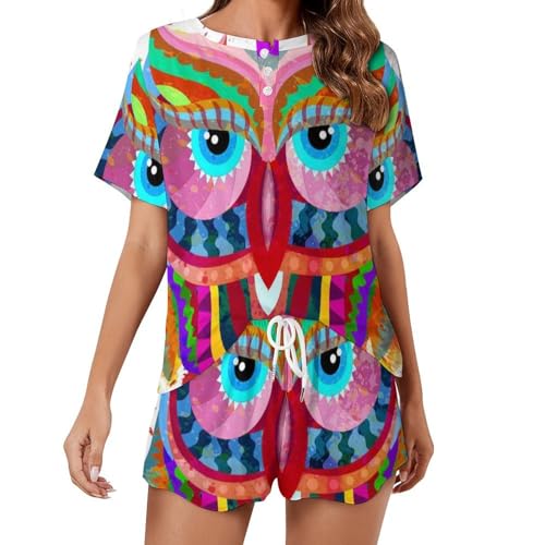 Pyjama femme manches courtes léger anti transpirant à motif hibou