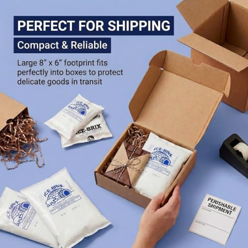 Image of ICE-BRIX Reusable Gel Ice Packs for Shipping, 8 x 6 x 1.25 in, 24 oz White (12 Pack) - Large Cold Packs for Frozen Food, Meal Kits, Coolers, Medical Shipping & Perishable Mailers