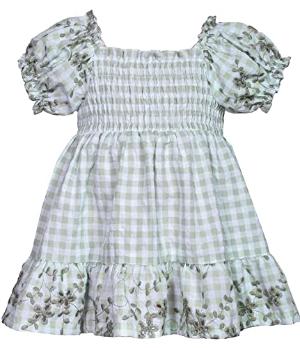 Bonnie Jean Girls Smocked Dresses, Green Gingham (US, Age, 4 Years, Greencheck)