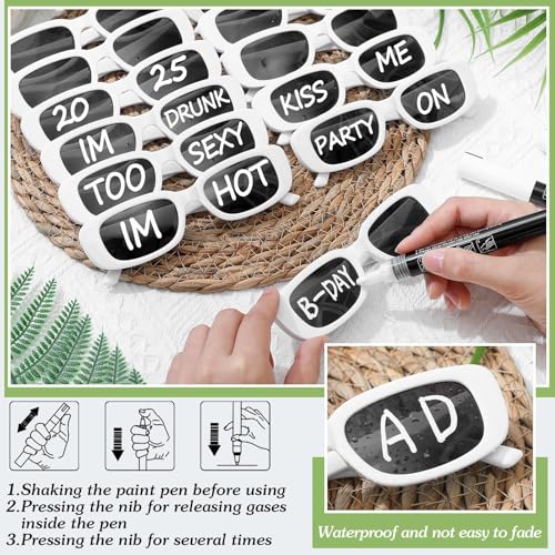 Image of Flutesan Personalized Rectangle Sunglasses with Marker Pens for Adult DIY Custom Birthday Wedding