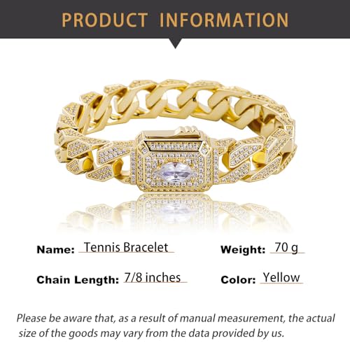 14K Gold Over 925 Silver Men's Bracelet, Marquise Cut Moissanite Miami Cuban Hand Chain, Luxe Gift for Special Days or Fashion-Conscious Males,Fathers Day From Wife2